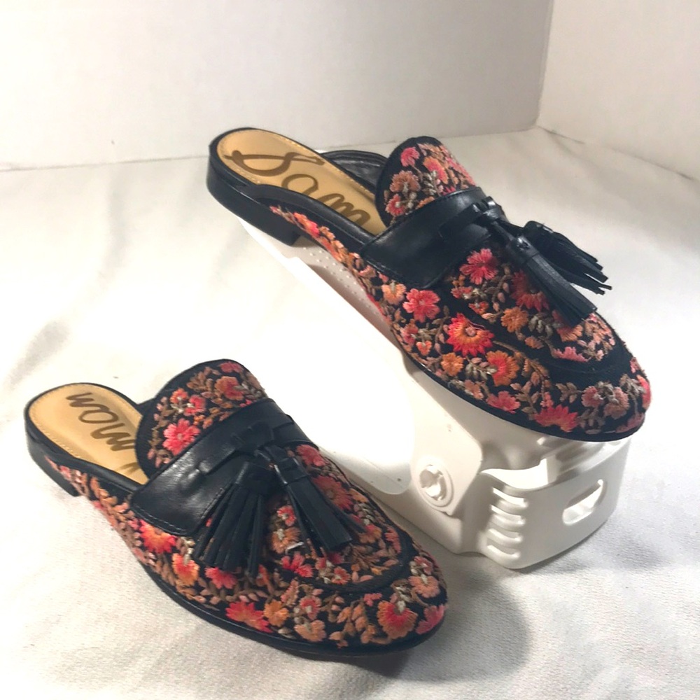 Sam Edelman Paris 2 Women's Floral Embroidered Mules - Black and Pink Size 8